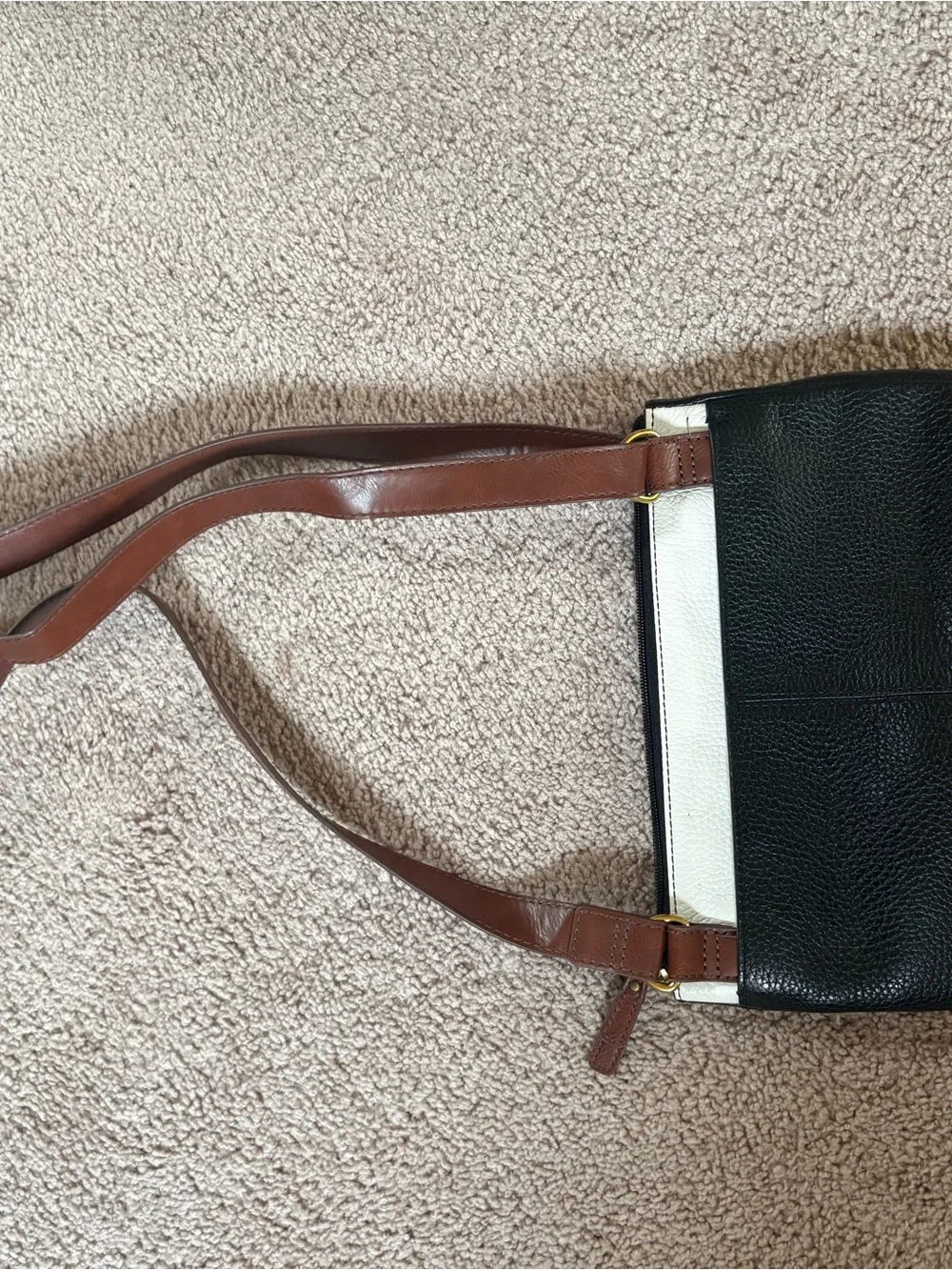 Fossil Black, White & Brown Colorblock Crossbody Clutch